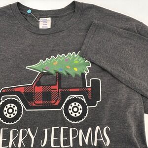 JEEP Mens XL Merry Jeepmas Long Sleeve T Shirt Christmas Tree Plaid‎ Truck